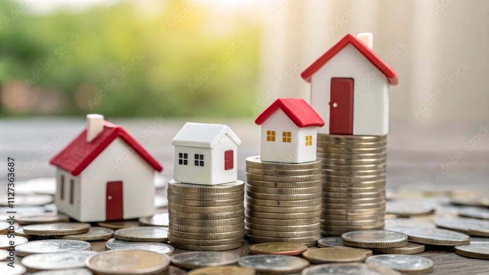 House Models on Coin Stacks Real Estate Investment Growth, Savings Concept, Photography Real Estate, Investment House Models on Coin Stacks Real Estate Investment Growth, Savings Concept, Photography Real Estate, Investment
