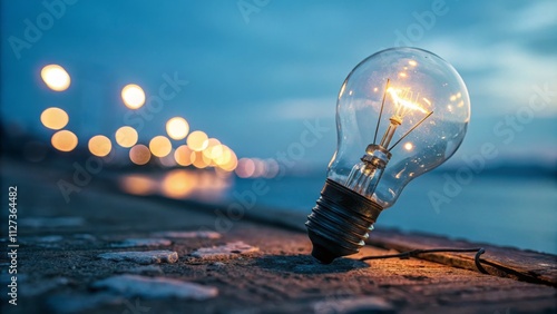 Glowing Lightbulb on Dusk S...