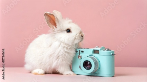 Fluffy White Bunny with Min...