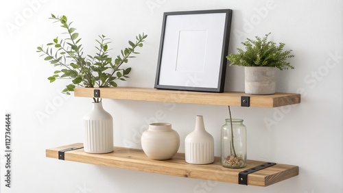 Wallpaper Mural Floating Wood Shelf Styling Minimalist Home Decor with Greenery and Ceramics, Home Decor, Interior Design Torontodigital.ca