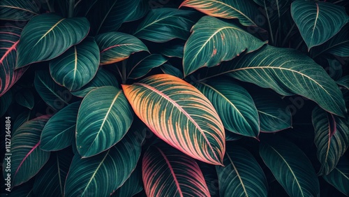 Wallpaper Mural Dark Green and Pink Tropical Leaves Close-Up Composition, Lush Foliage, Nature Texture, Botanical Photography Tropical leaves, plant texture, botanical art Torontodigital.ca