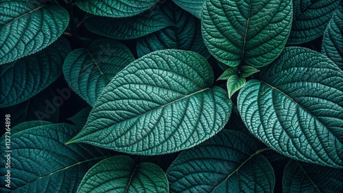 Dark Teal Leaf Texture Clos...
