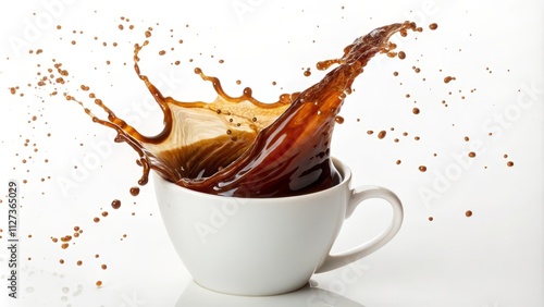 Coffee Splash High-Speed Photography of Dark Roast in White Mug, Coffee, Splash Coffee Photography, Liquid Dynamics