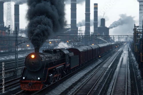 A steam train is traveling down the tracks, with smoke billowing from its engine photo