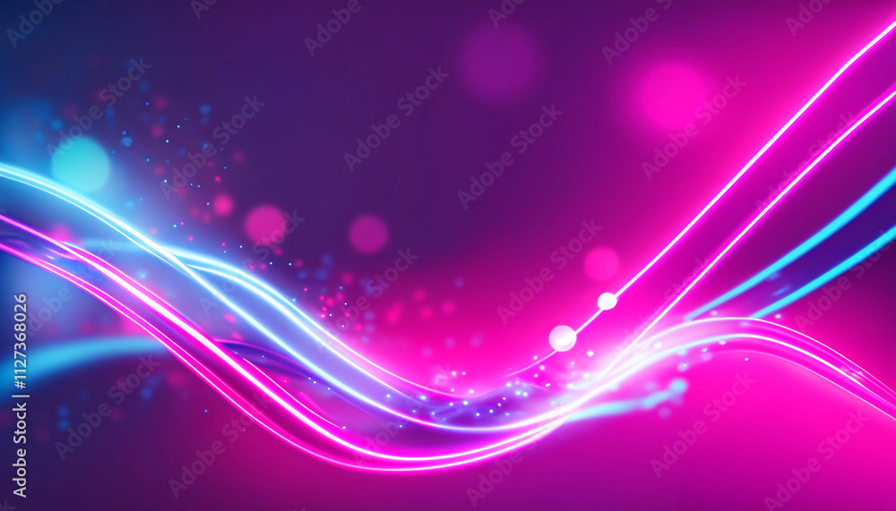 Abstract futuristic background with pink blue neon lines glowing in ultraviolet light, and bokeh lights. Abstract futuristic background with pink blue neon lines glowing in ultraviolet light, and bokeh lights.