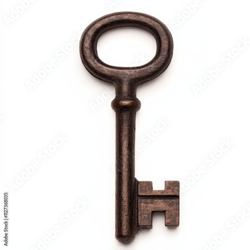 Antique bronze key with classic design, featuring round handle and intricate details. Perfect for vintage decor or as symbolic representation of unlocking potential