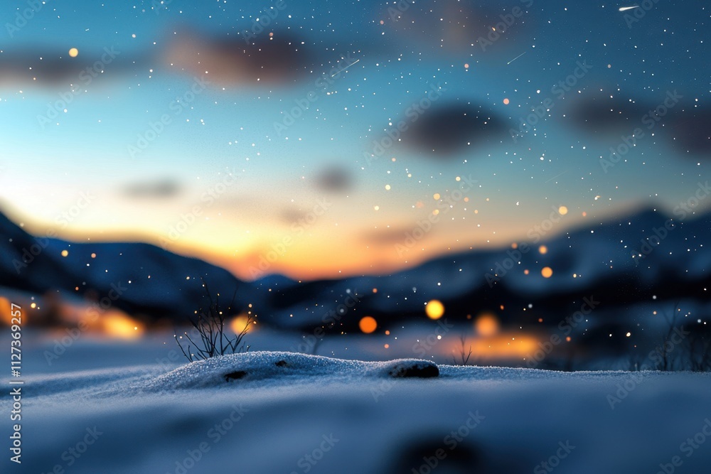 A snowy mountain range with a bright orange and pink sky A snowy mountain range with a bright orange and pink sky