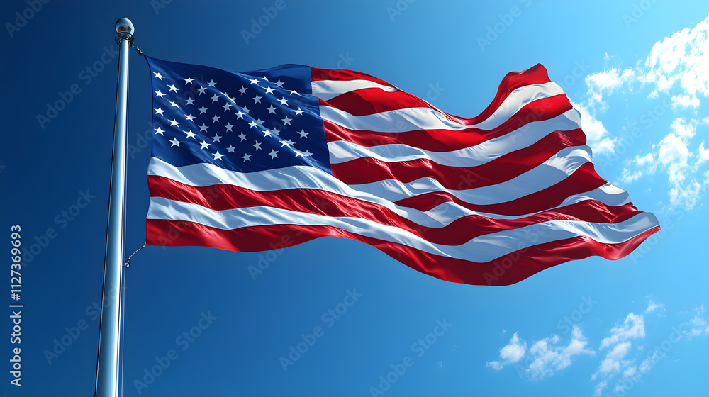 American Flag Soaring High on a Bright Sunny Day American Flag Soaring High on a Bright Sunny Day
