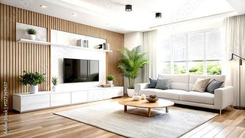 Wallpaper Mural Minimalist interior design of modern living room with abstract art frame. Torontodigital.ca