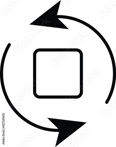 Rotation, linear style icon. Editable Stroke. Two curved arrows forming a circle around a square. Vector illustration
