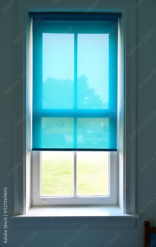 Shut window with a bright blue shutter to allow filtered natural light into the room slowly._00003_ Shut window with a bright blue shutter to allow filtered natural light into the room slowly._00003_