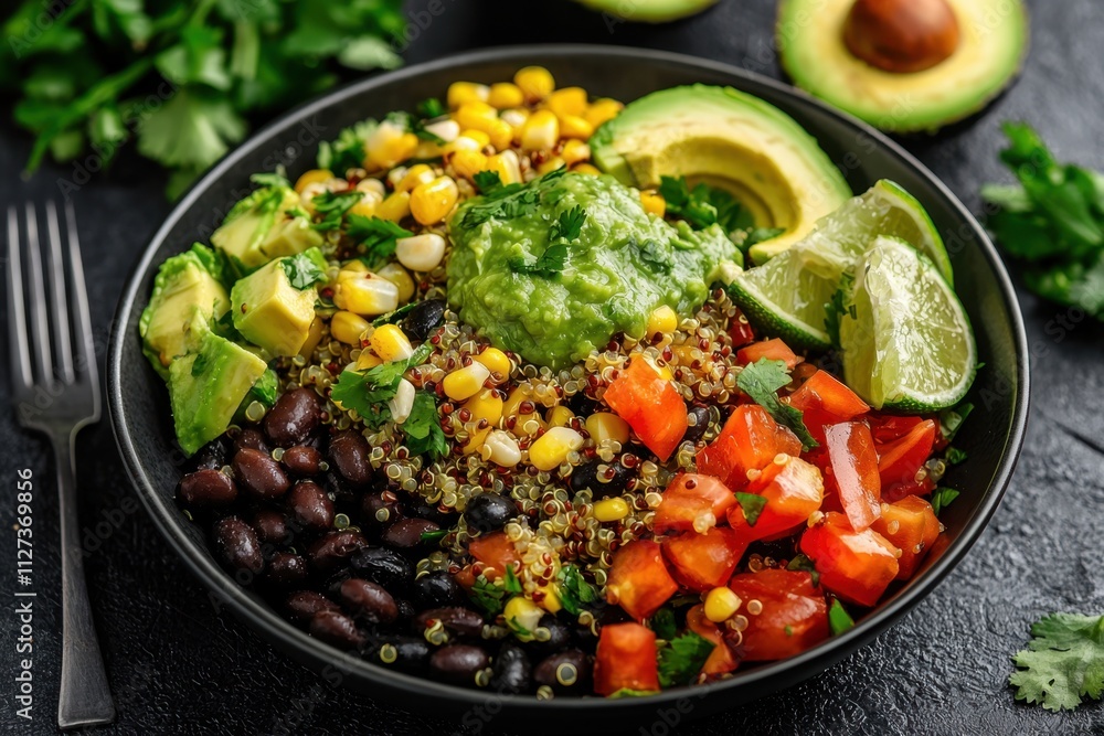 A bowl of food with a fork and knife on the table A bowl of food with a fork and knife on the table