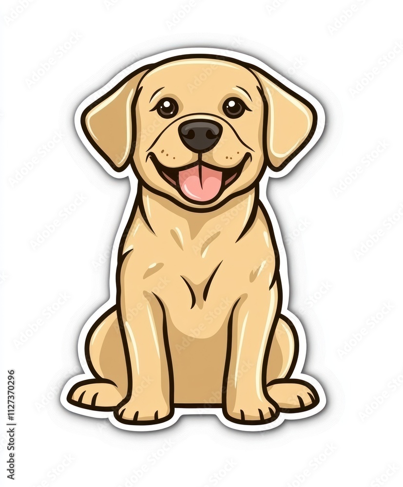 A cheerful cartoon illustration of a golden retriever puppy sitting happily. A cheerful cartoon illustration of a golden retriever puppy sitting happily.