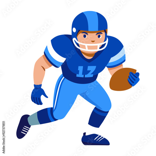 Man in blue uniform playing American football during an afternoon match on the field