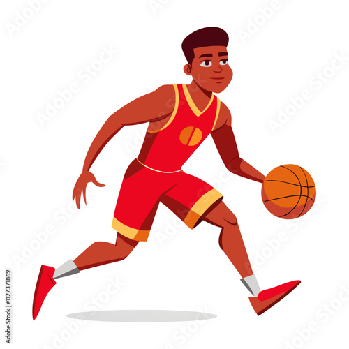 Man dribbling a basketball in red uniform during an energetic game on an outdoor court