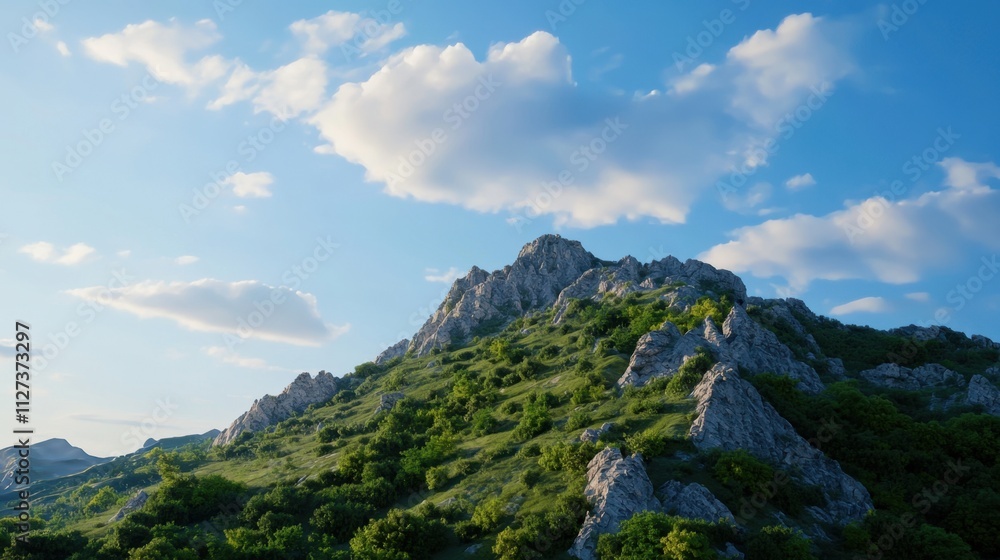Fototapeta premium A mountain with a cloudy sky in the background