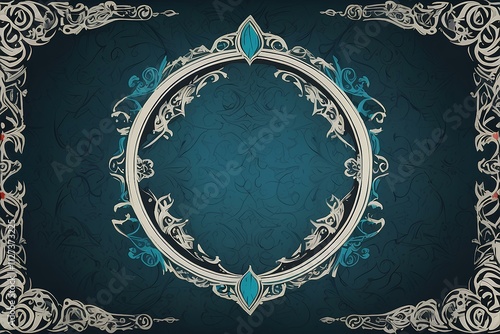 A circular ornate frame with floral accents, highlighted by an elegant teal backdrop. A stunning design for classic interiors and heritage-inspired themes. photo