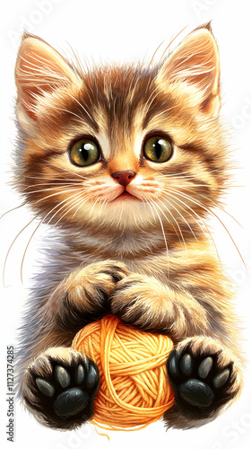 Wallpaper Mural Adorable kitten playing with yarn ball. Torontodigital.ca