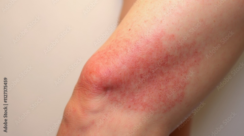 A close-up image of inflamed skin, showcasing redness and swelling, effects of inflammation on the body A close-up image of inflamed skin, showcasing redness and swelling, effects of inflammation on the body
