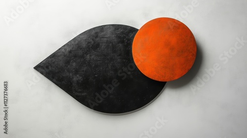 simple and minimalist, modern art print of minimal shapes using the colors black, burnt orange and colors that correspond with these, on white background