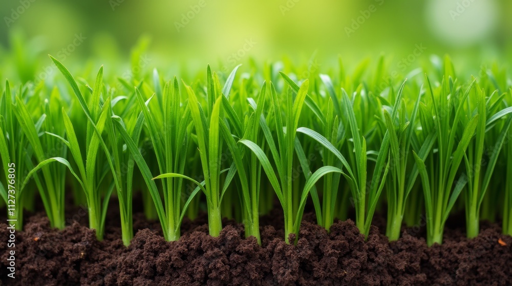 A close-up view of healthy grass blades, showcasing their rich green color and strong roots A close-up view of healthy grass blades, showcasing their rich green color and strong roots