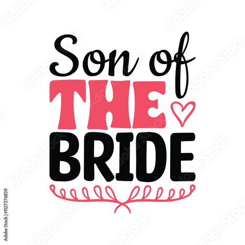 A chic and stylish bride T-shirt design featuring elegant text like "Bride" or "Mrs." in cursive or glittery fonts. Enhanced with subtle wedding-themed elements like a diamond ring, flowers, l