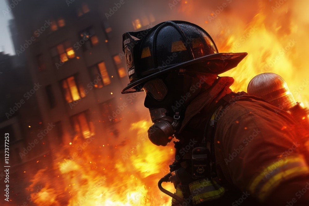A firefighter is in the middle of a burning building A firefighter is in the middle of a burning building