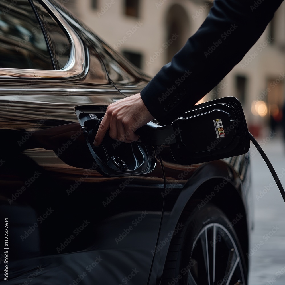 Male hand close-up refueling a black car. higher oil prices Male hand close-up refueling a black car. higher oil prices