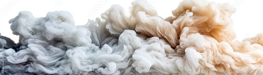Fototapeta premium swirling mist of translucent whites and smoky grays creates ereal atmosphere, blending seamlessly with soft hues of beige. This captivating image evokes sense of tranquility and mystery