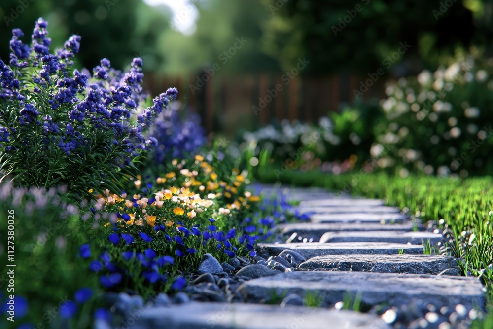 Obraz premium A garden path with a stone walkway and flowers