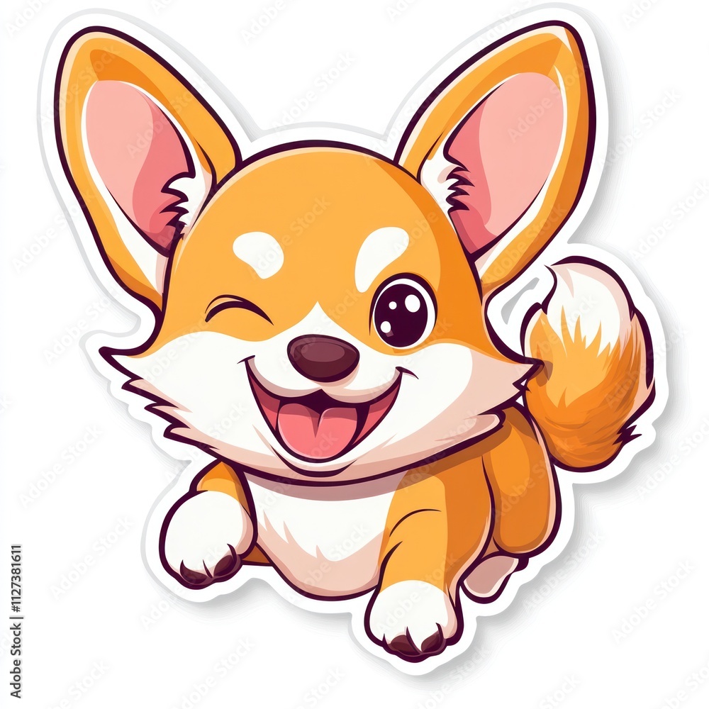 A cute, cartoonish corgi with a playful expression, winking and smiling. A cute, cartoonish corgi with a playful expression, winking and smiling.
