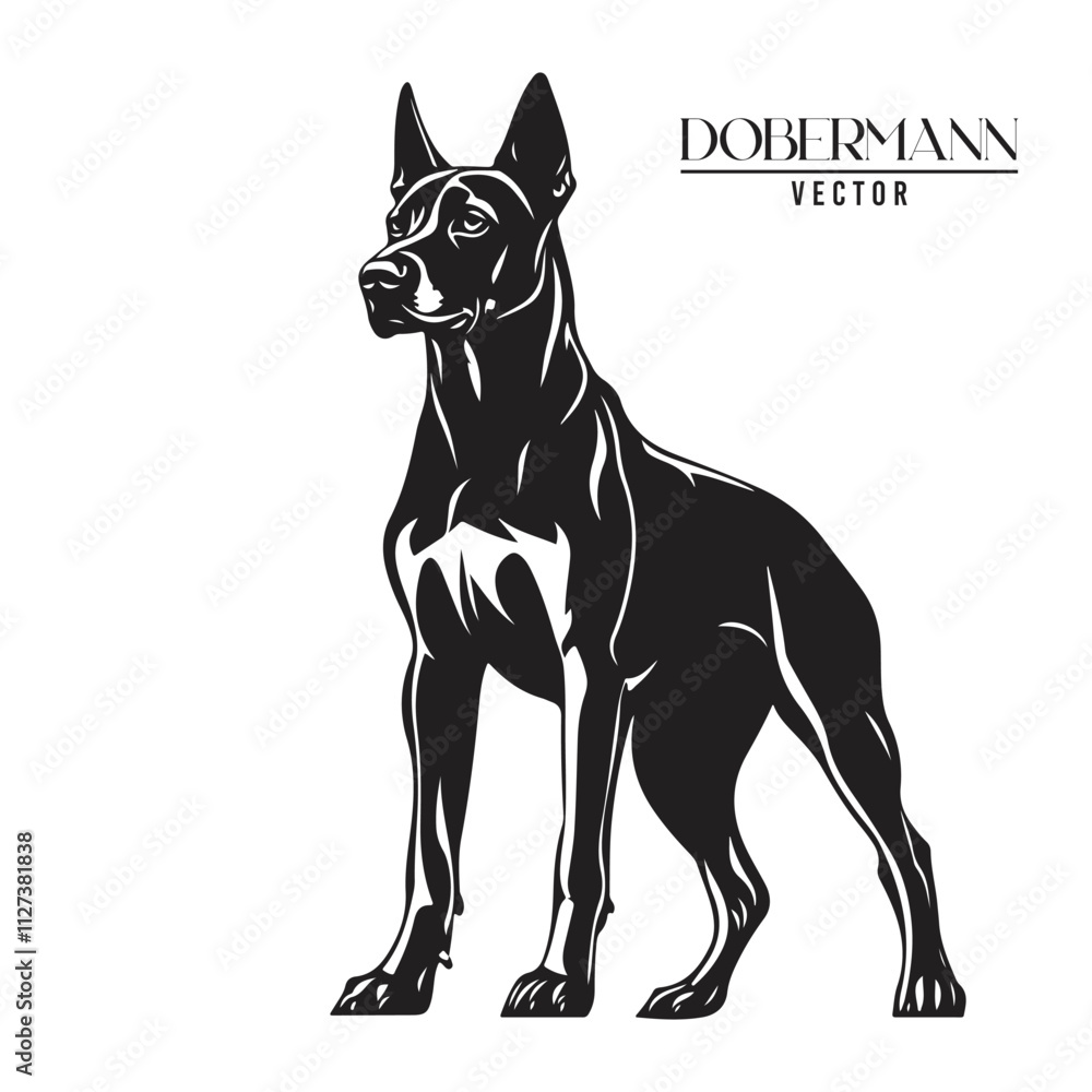Doberman Pinschers dog black and white vector logo line art hand drawn vector pets illustration Doberman Pinschers dog black and white vector logo line art hand drawn vector pets illustration