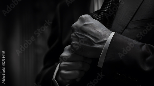 Close-up of a Man's Hand Adjusting His Suit