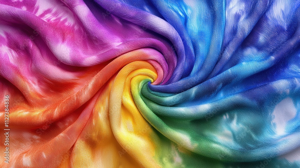 Vibrant rainbow tie-dye fabric texture with swirling color patterns Vibrant rainbow tie-dye fabric texture with swirling color patterns