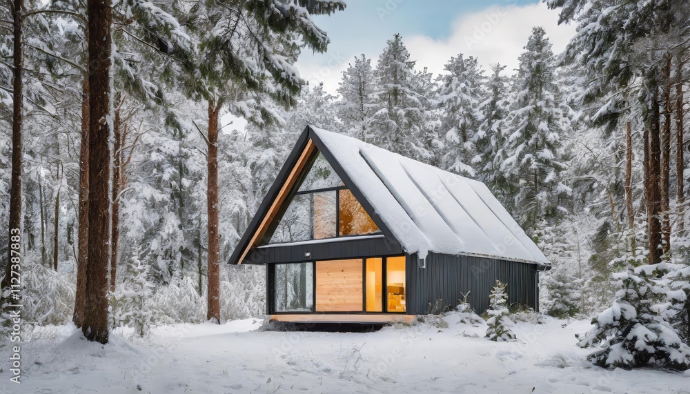 Serene Modern AFrame Cabin Nestled in a SnowCovered Forest During Winter A Picturesque Retreat Surrounded by Natures Beauty and Tranquility Serene Modern AFrame Cabin Nestled in a SnowCovered Forest During Winter A Picturesque Retreat Surrounded by Natures Beauty and Tranquility