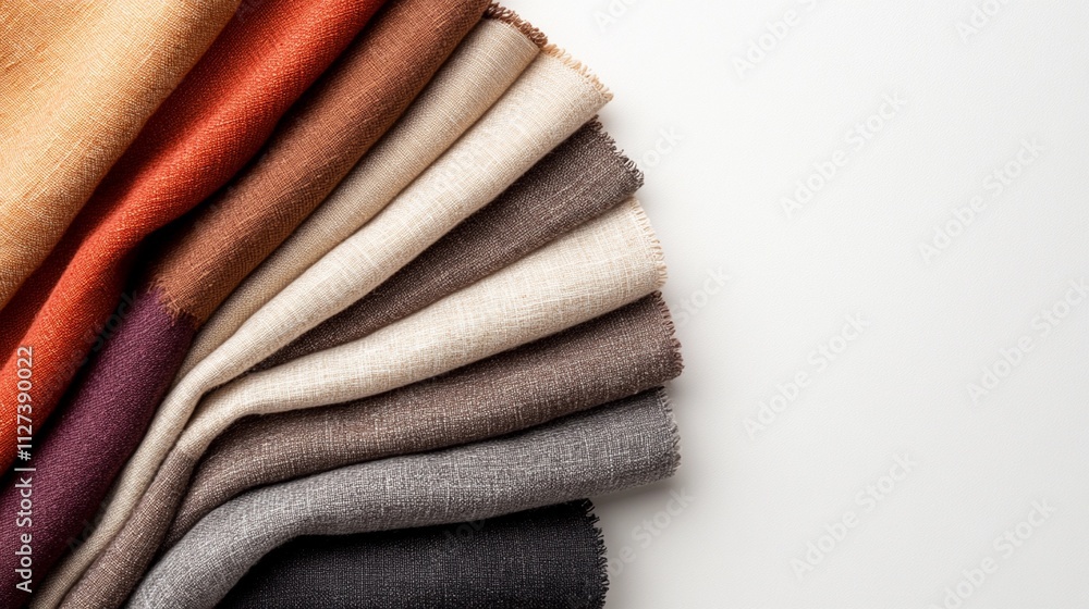 Carefully arranged textile swatches showcasing raw materials like linen and silk, emphasizing their unique textures and vibrant shades. Carefully arranged textile swatches showcasing raw materials like linen and silk, emphasizing their unique textures and vibrant shades.