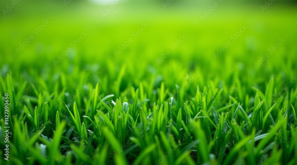 Fototapeta premium ) Lush green grass covering a vibrant landscape, showcasing its rich texture and color, ideal for outdoor photography and nature-themed projects, emphasizing freshness and vitality.