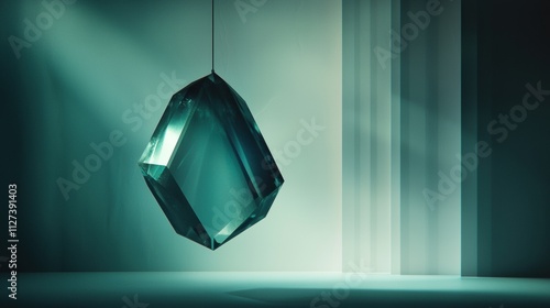 photorealistic isometric design of a suspended crystalline object with smooth facets casting a subtle light show photo