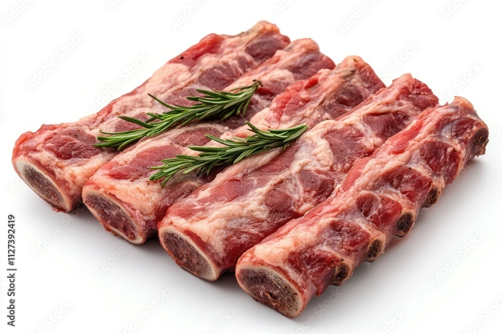 Fresh raw beef ribs with rosemary, ready for cooking or grilling. Fresh raw beef ribs with rosemary, ready for cooking or grilling.
