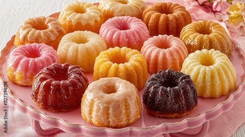 Assorted Mini Bundt Cakes on Pink Plate