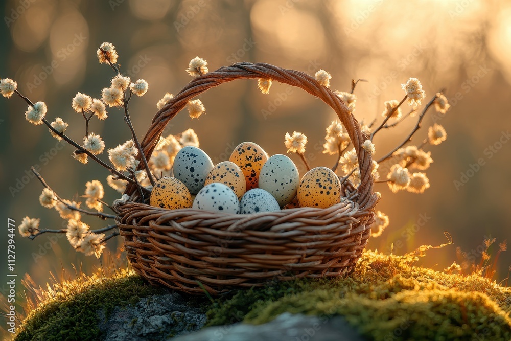Easter Egg Basket in Nature at Sunset
Easter Egg Basket in Nature at Sunset