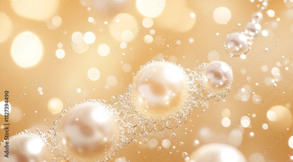 Ethereal Champagne Bubbles with Delicate Floating Pearls in Luxurious Golden Hues Ethereal Champagne Bubbles with Delicate Floating Pearls in Luxurious Golden Hues