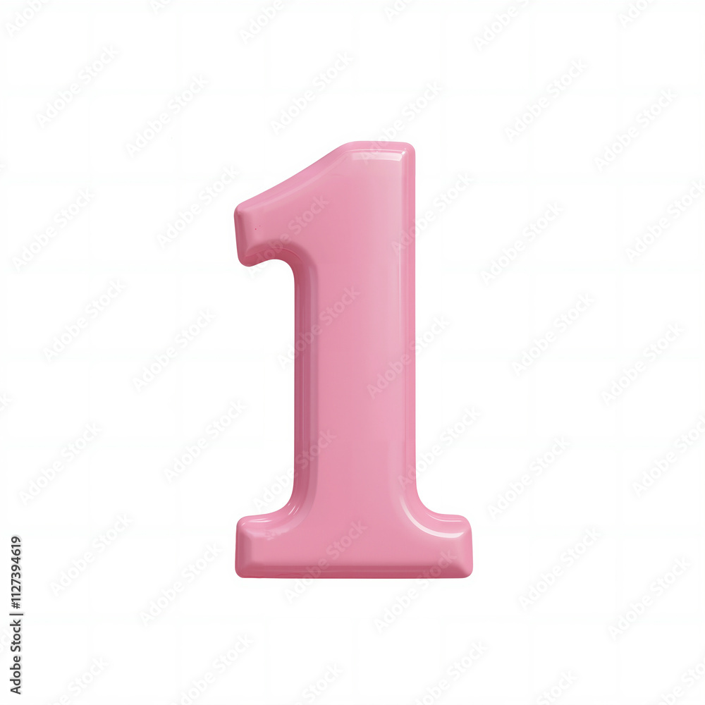 Isolated pink number 1 rendered sign on a white background close-up Isolated pink number 1 rendered sign on a white background close-up