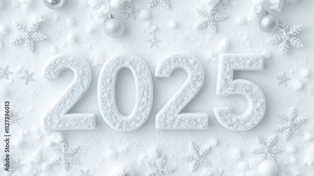 Celebrate the new year of 2025 with a winter-inspired festive background design featuring snowflakes and ornaments Celebrate the new year of 2025 with a winter-inspired festive background design featuring snowflakes and ornaments