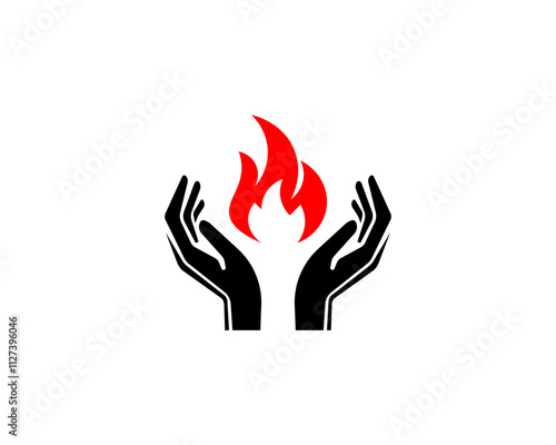 Vector illustration of silhouette of hands holding fire in minimalist style	