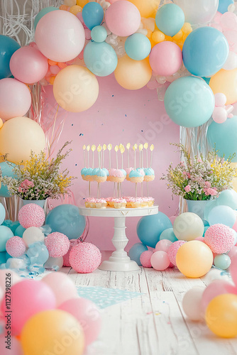 Photo zone with balloons. Selective focus.