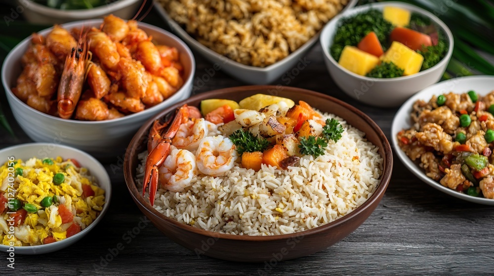 Festive Tropical Brunch Buffet with Delicious Fruits, Buffet dinner food celebration party concept. Festive Tropical Brunch Buffet with Delicious Fruits, Buffet dinner food celebration party concept.