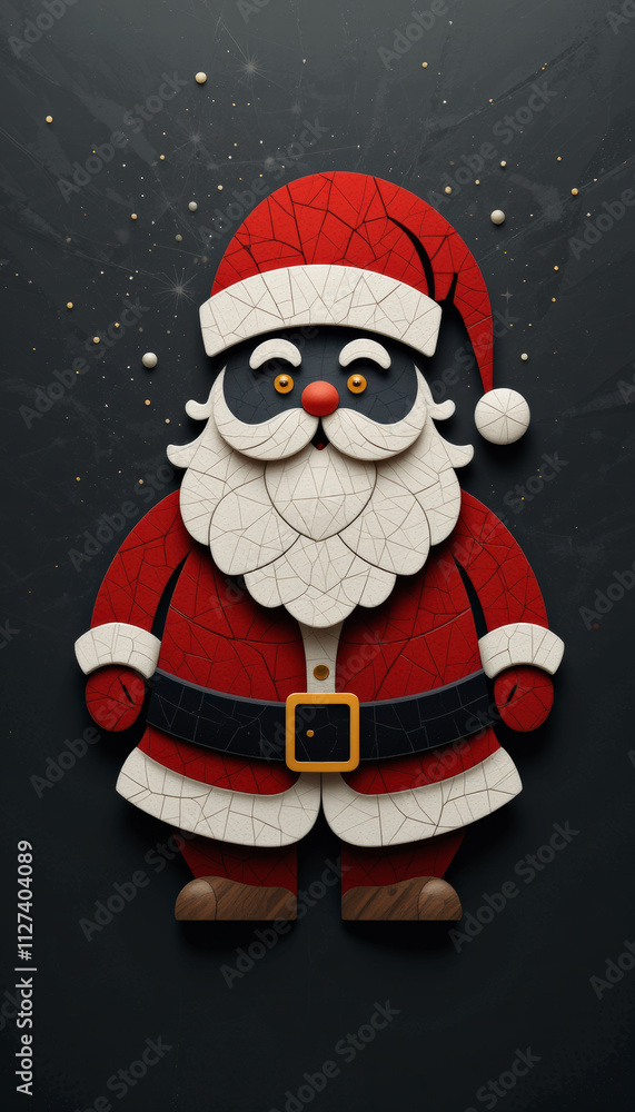 A whimsical abstract card design, featuring jolly Father Christmas, on a dark background. A whimsical abstract card design, featuring jolly Father Christmas, on a dark background.