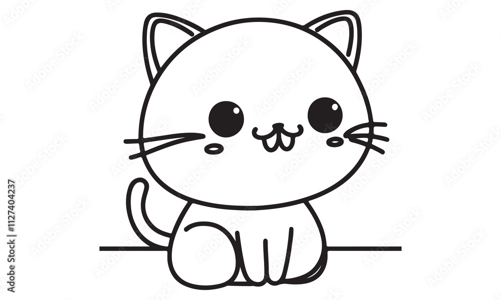 Adorable Kawaii Cat Illustration: Simple Line Art of a Cute Sitting Kitten, Perfect for Coloring Pages, Stickers, or Digital Art Adorable Kawaii Cat Illustration: Simple Line Art of a Cute Sitting Kitten, Perfect for Coloring Pages, Stickers, or Digital Art
