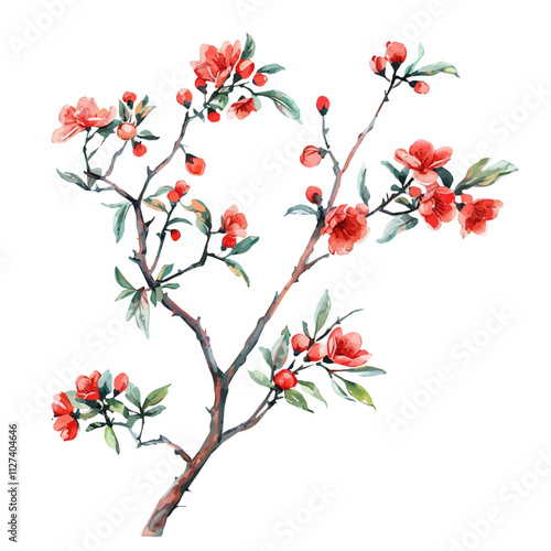 A watercolor drawing of a peach tree, isolated on a white background. Peach tree vector.